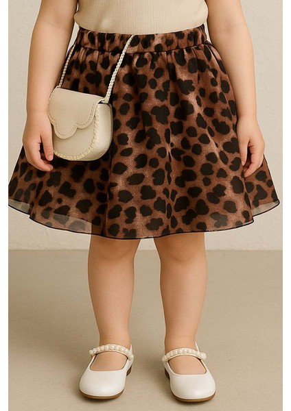 Kız Çocuk Bisiklet Yaka Kurdele Detaylı Bluz Beli Lastikli Leopar Desenli Etekli Takım modelleri