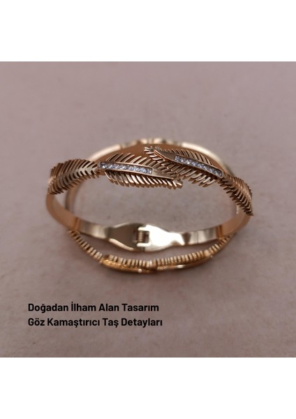 Göz Alıcı Yaprak Detaylı Taşlı Kelepçe Bileklik fiyatları