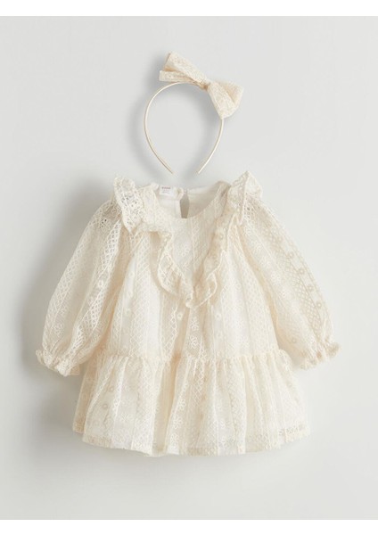 Dantel Kız Bebek Elbise ve Saç Bandı 2'li (S5)