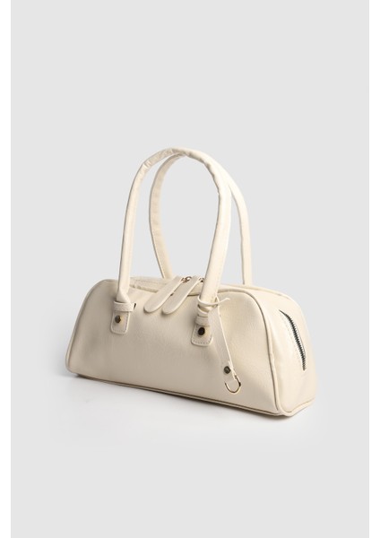 Kadın Leona Rugan Baget Çanta Kırışık Krem Rugan