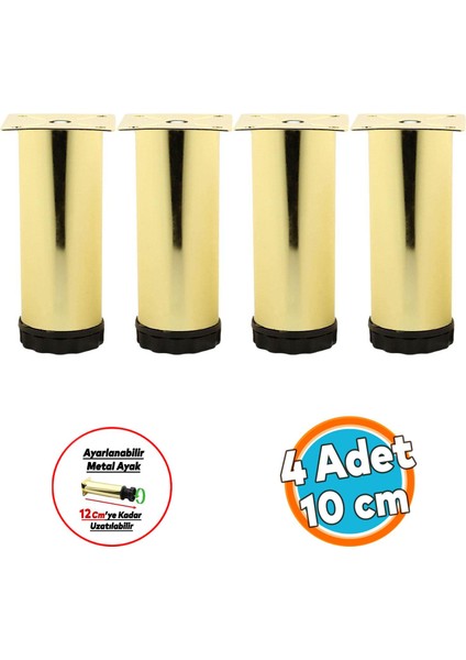 Mobilya Kanepe Sehpa Tv Ünitesi Koltuk Ayağı Ayarlanabilir 10 cm Gold Altın Metal Baza Ayak 4 Adet