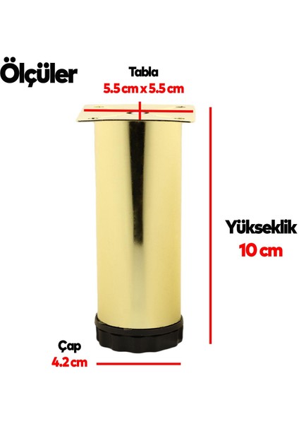 Mobilya Kanepe Sehpa Tv Ünitesi Koltuk Ayağı Ayarlanabilir 10 cm Gold Altın Metal Baza Ayak 4 Adet