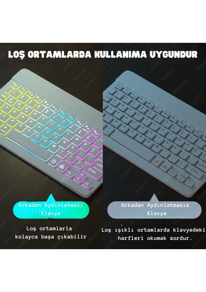 Bluetooth+2.4ghz Kablosuz Işıklı Klavye Mouse Seti | 2 Mod 7 Renk | Ultra Ince | Android/ios/windows/mac Uyumlu | Dpı Ayarlı | Taşınabilir ve Sessiz Tasarım