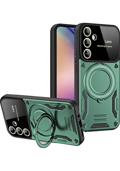 Samsung Galaxy S24 Fe Kılıf Joy Lens Standlı Kapak - Koyu Yeşil Nrmsa