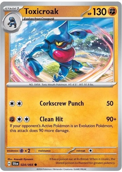- Toxicroak Reverse Holo Oyun Kartı 24/64 (Lisanslı - Common)