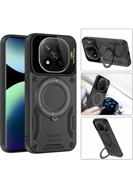 Xiaomi Redmi Note 14 Pro Plus Kılıf Joy Lens Standlı Kapak - Koyu Yeşil Nrmsa