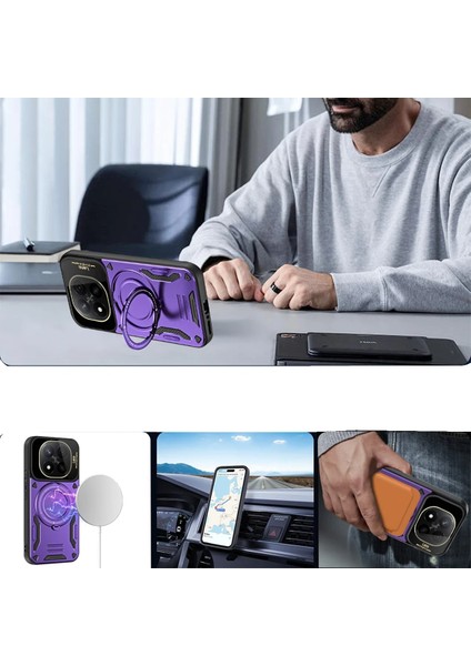Xiaomi Redmi Note 14 Pro Plus Kılıf Joy Lens Standlı Kapak - Koyu Yeşil Nrmsa