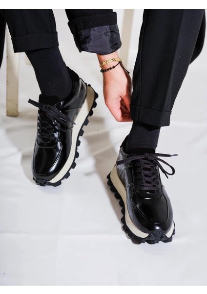 Venom Model Deri El Yapımı Erkek Siyah Sneaker Ayakkabı - Erkek Spor Ayakkabı