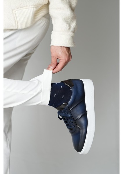 Eddy Model Model Deri El Yapımı Erkek Lacivert Sneakers Ayakkabı fırsatları
