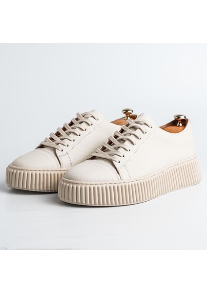 Montrax Model Deri El Yapımı Erkek Bej Sneakers Ayakkabı