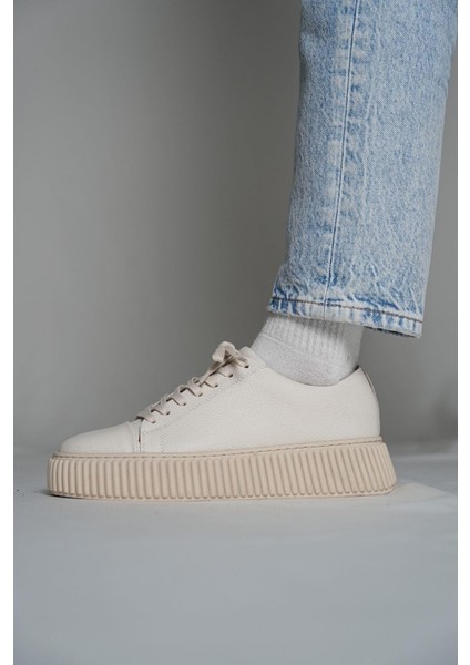 Montrax Model Deri El Yapımı Erkek Bej Sneakers Ayakkabı