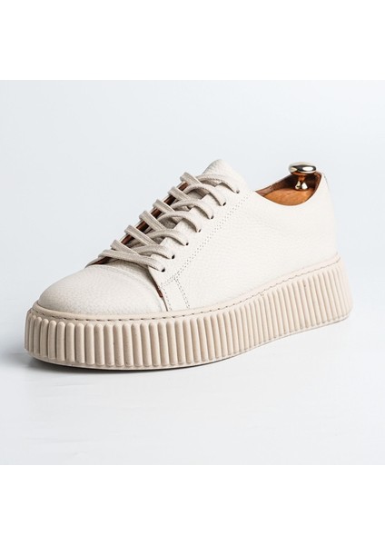 Montrax Model Deri El Yapımı Erkek Bej Sneakers Ayakkabı