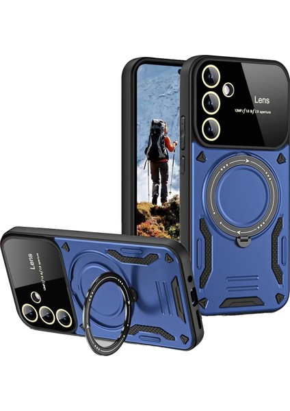 Samsung Galaxy S24 Fe Kılıf Joy Lens Standlı Kapak - Lacivert Nrmsa