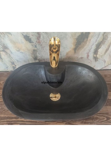 Bazalt Siyah Batarya Çıkışlı Oval Lavabo