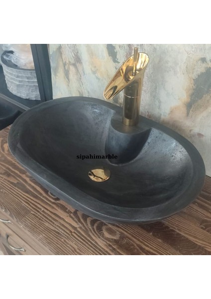 Bazalt Siyah Batarya Çıkışlı Oval Lavabo modelleri