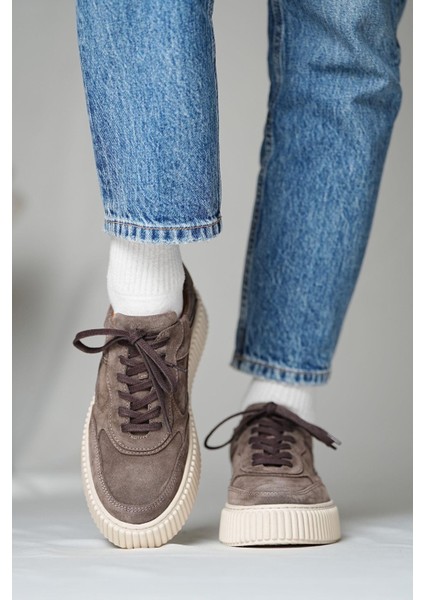 Pgup Model Deri El Yapımı Erkek Vizon Süet Sneaker Ayakkabı