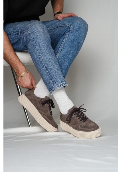 Pgup Model Deri El Yapımı Erkek Vizon Süet Sneaker Ayakkabı
