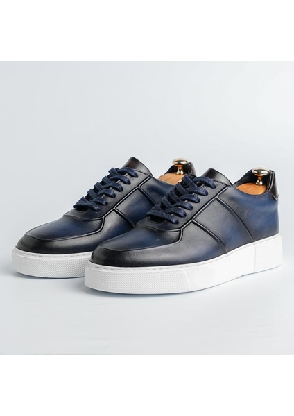 Eddy Model Model Deri El Yapımı Erkek Lacivert Sneakers Ayakkabı