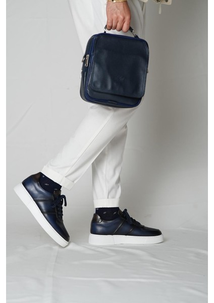 Eddy Model Model Deri El Yapımı Erkek Lacivert Sneakers Ayakkabı
