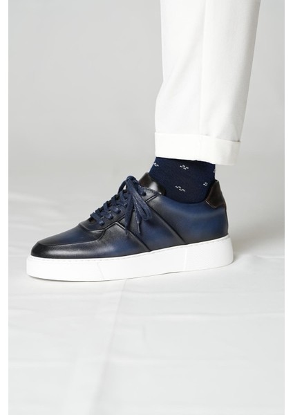 Eddy Model Model Deri El Yapımı Erkek Lacivert Sneakers Ayakkabı