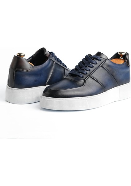 Eddy Model Model Deri El Yapımı Erkek Lacivert Sneakers Ayakkabı