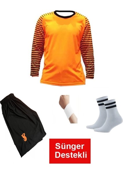 Kaleci Çocuk Forması Turuncu Sünger Destekli Çorap+Bileklik 4 Parça