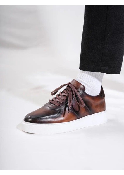 Eddy model Model Hakiki Deri El Yapımı Erkek Kahverengi Sneakers Ayakkabı