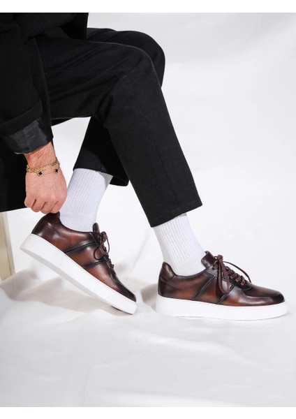 Eddy model Model Hakiki Deri El Yapımı Erkek Kahverengi Sneakers Ayakkabı fiyatları