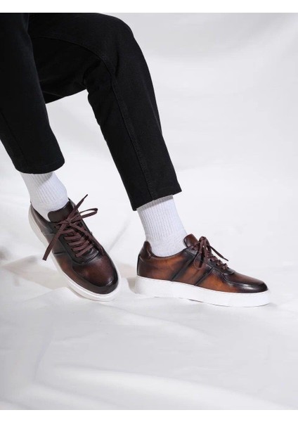 Eddy model Model Hakiki Deri El Yapımı Erkek Kahverengi Sneakers Ayakkabı modelleri