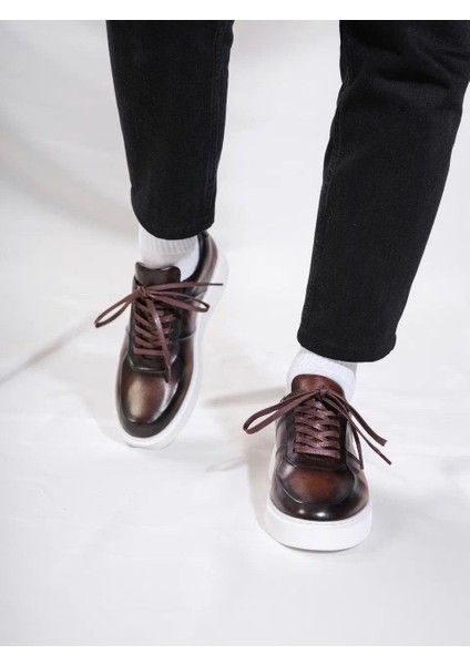 Eddy model Model Hakiki Deri El Yapımı Erkek Kahverengi Sneakers Ayakkabı fırsatları
