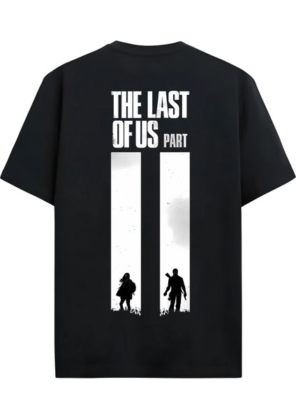 Unisex Oversize Bisiklet Yaka The Last Of Us Baskılı Kısa Kollu Siyah Tişört