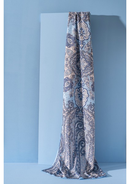 Kadın Etnik Desen Soft Tlos Şal Mavi Renkli 180x75 cm Kullanımı Kolay