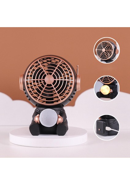 Sevimli Masa Fan Alanı Astronot Gece Işık Kişisel Fan USB Kamp Ev Siyah Büyük (Yurt Dışından) modelleri