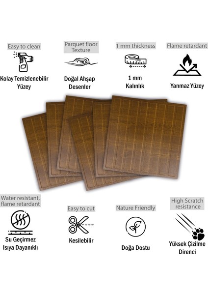 Kendinden Yapışkanlı 3D Duvar Paneli Altın Meşe Lambiri Desen 41x41 Cm/ 6 Adet /1 M²