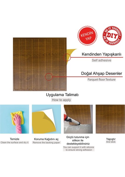 Kendinden Yapışkanlı 3D Duvar Paneli Altın Meşe Lambiri Desen 41x41 Cm/ 6 Adet /1 M²