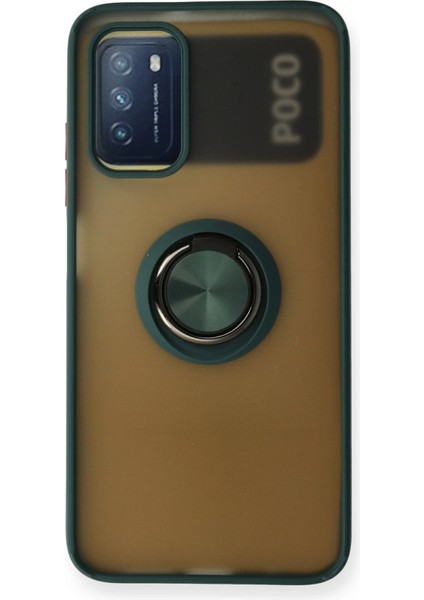 Xiaomi Redmi 9t Kılıf Montreal Yüzüklü Silikon Kapak - Yeşil Ferrg