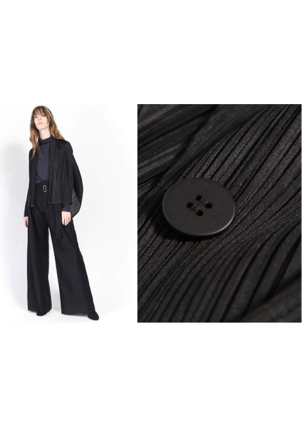 Issey Miyake Tasarımı Pleats Please Pleats Ceket. Asimetrik Kesim Sık Pile Siyah Ceket, Ceket Görünümlü Hırka fiyatları