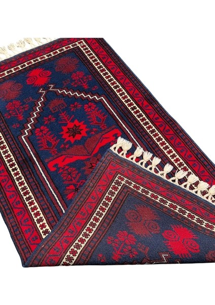 El Dokuma Sıfır Yağcıbedir sı 86X158 Lacivert Kırmızı Halı indirimleri