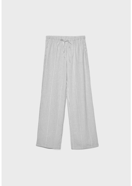 Dökümlü Çizgili Keten Karışımlı Pantolon