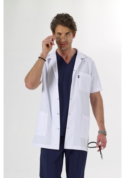 Beyaz Ara Boy, Kısa Kol, Klasik Yaka, Doktor Önlüğü