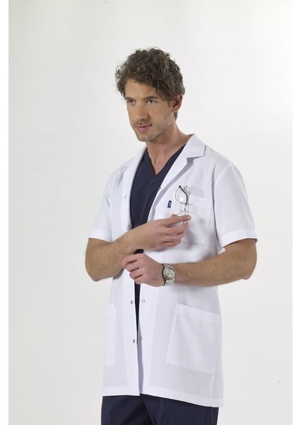 Beyaz Ara Boy, Kısa Kol, Klasik Yaka, Doktor Önlüğü