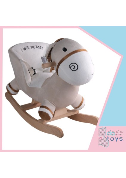 Sallanan Doldurulmuş At Peluş Rocker 60 cm Bej-Beyaz Nrmsa