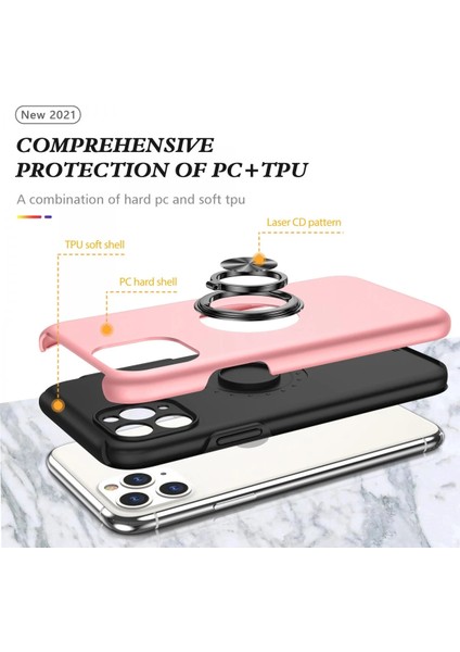 Apple iPhone 11 Pro Max Kılıf Elit Yüzüklü Kapak - Pembe Ferrg