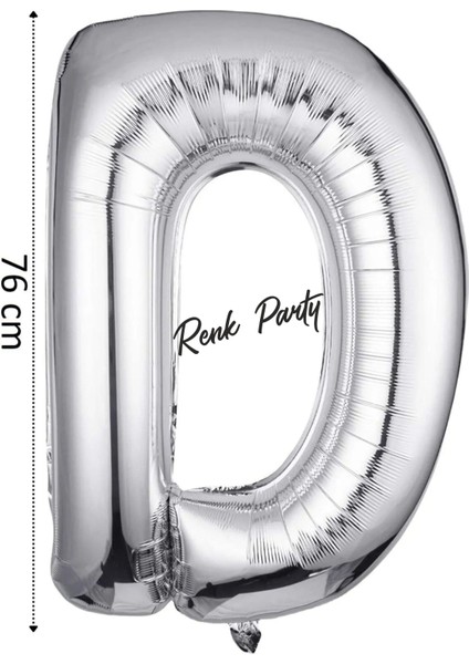Folyo Balon D Harfi Helyum Balon 76 cm Gümüş Renk - D Harf Balon - Harf Folyo Balon - 34 Inch