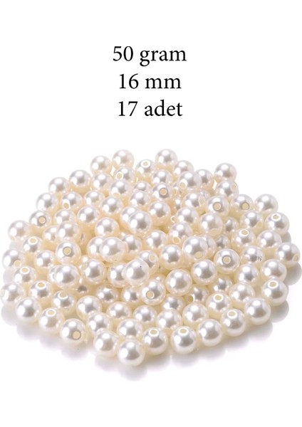 50 Gram 16MM Krem Renk Plastik Inci Boncuk Çanta ve Takı Yapım Boncuğu (~17 Adet)