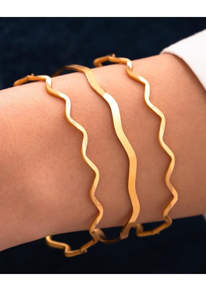 24 Gr(Gram) 3'Lü Kombin 2 Ajda Zigzag 1 Düz Zigzag 22 Ayar Altın İşçiliksiz Yatırımlık Bilezik