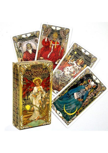 Büyülü Aşk Tarzı Altın Art Nouveau Tarot Destesi Kartları ve Rehber Kitap Seti - Başlangıçlar Için Klasik Art Nouveau Stil Oyun (Yurt Dışından)
