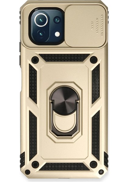 Xiaomi Mi 11 Lite Kılıf Pars Lens Yüzüklü Silikon - Gold Ferrg