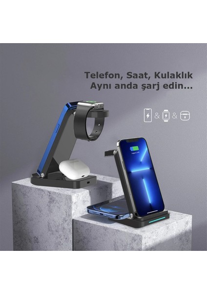S90 4in1 Kablosuz Şarj Masaüstü Set - Siyah Ferrg