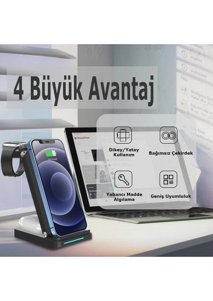 S90 4in1 Kablosuz Şarj Masaüstü Set - Siyah Ferrg